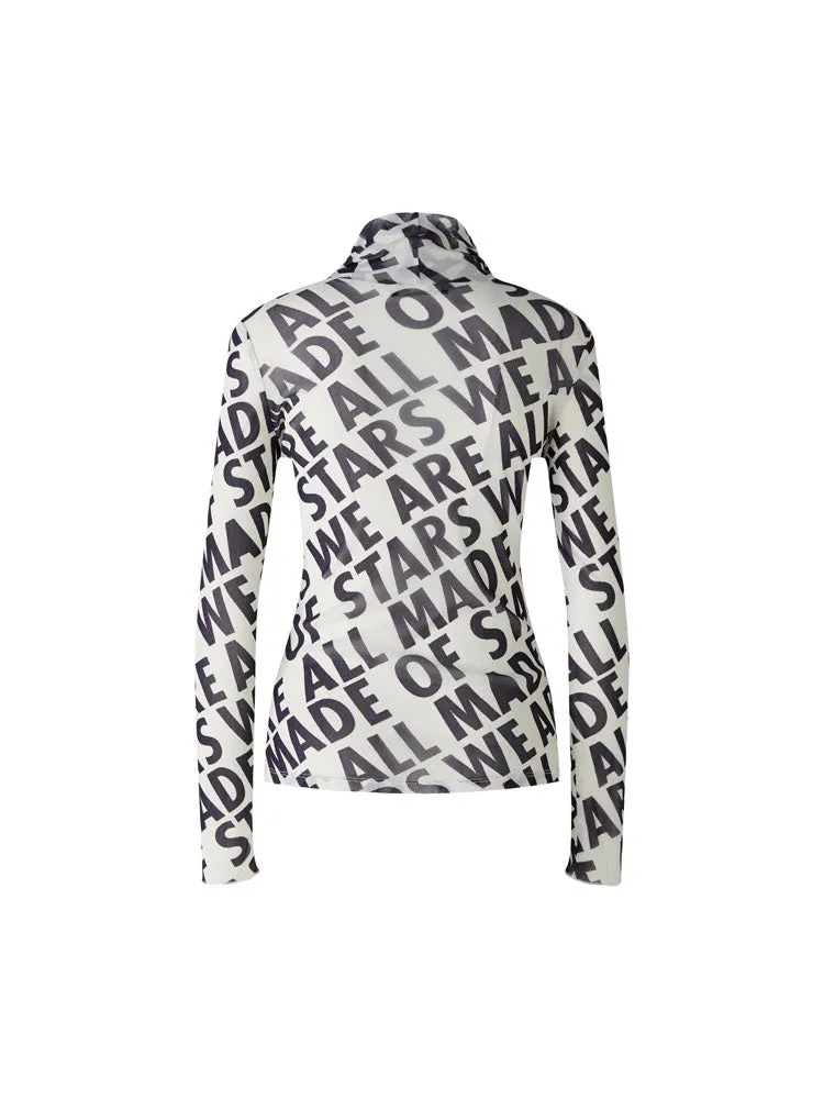 Oui Slogan Turtleneck Top White & Black