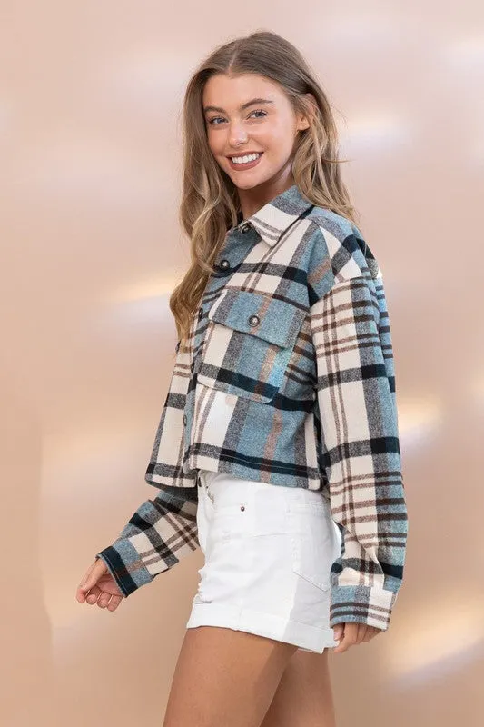 *Outlet* Missy Plaid Shacket (Teal)