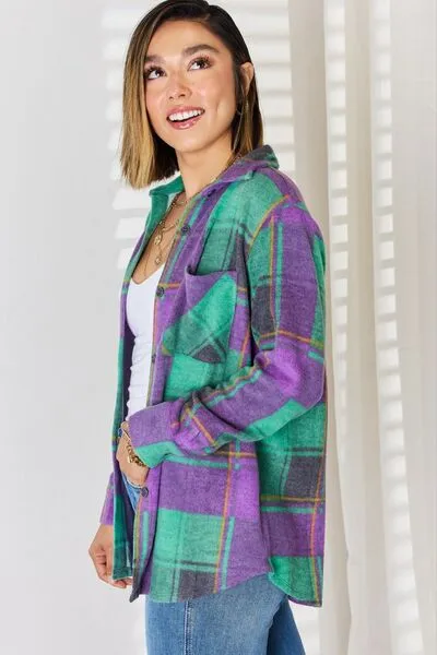 Plaid Button Up Long Sleeve Shacket