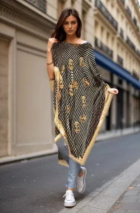 PONCHO SILK DRESS (BLACK GOLD ANCHOR)- VD1642