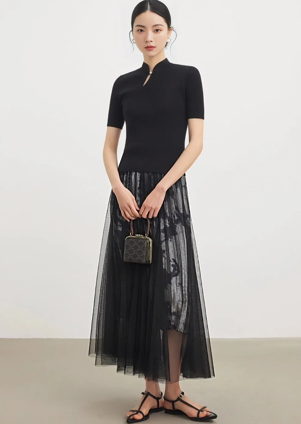 PRINTED MESH SKIRT
