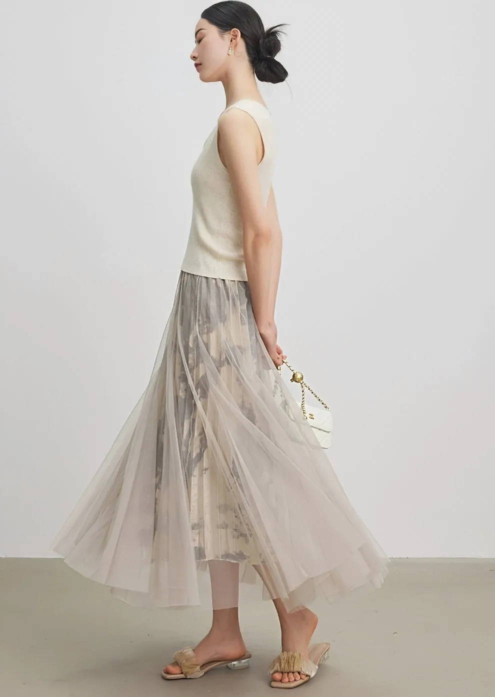 PRINTED MESH SKIRT
