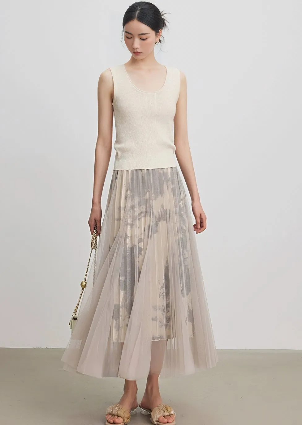 PRINTED MESH SKIRT
