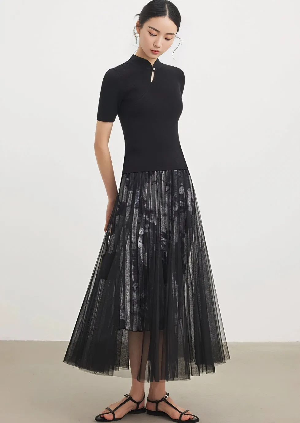 PRINTED MESH SKIRT