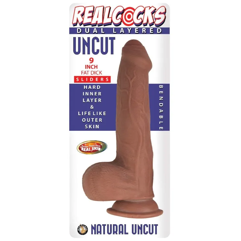 Real Cock Dual Layered Sliders Uncut 9 Inch -  Brown