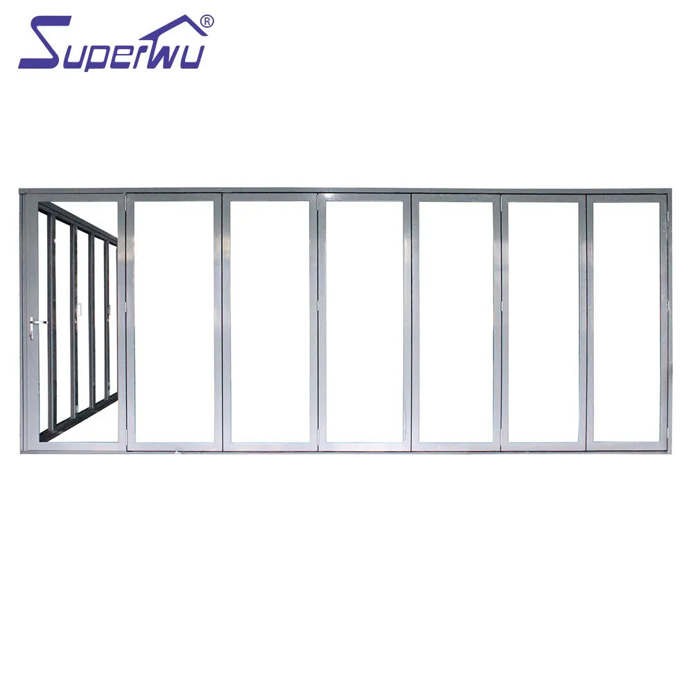 Superwu Aluminium Double Glass Folding Door Sound proof Exterior Doors Corner Folding door