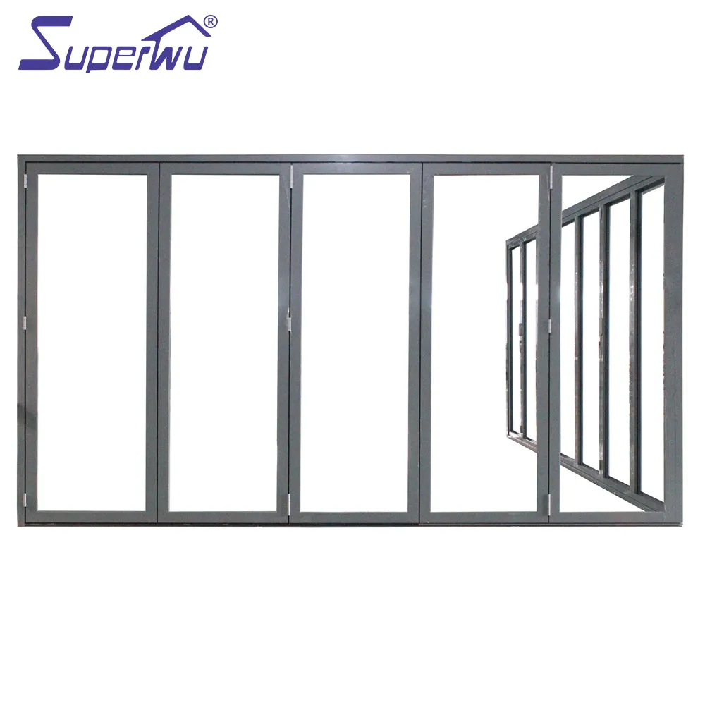 Superwu Aluminium Double Glass Folding Door Sound proof Exterior Doors Corner Folding door
