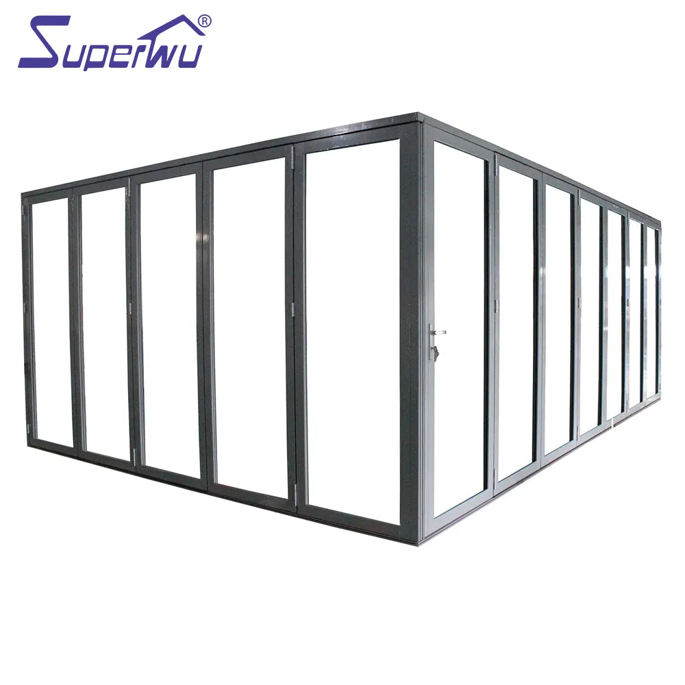 Superwu Aluminium Double Glass Folding Door Sound proof Exterior Doors Corner Folding door
