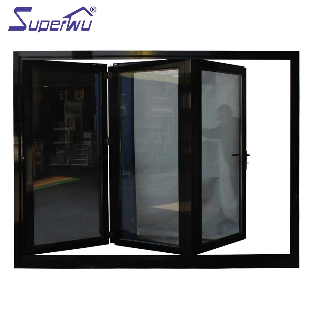 Superwu Aluminum glass bi folding doors patio double glazed accordion doors design