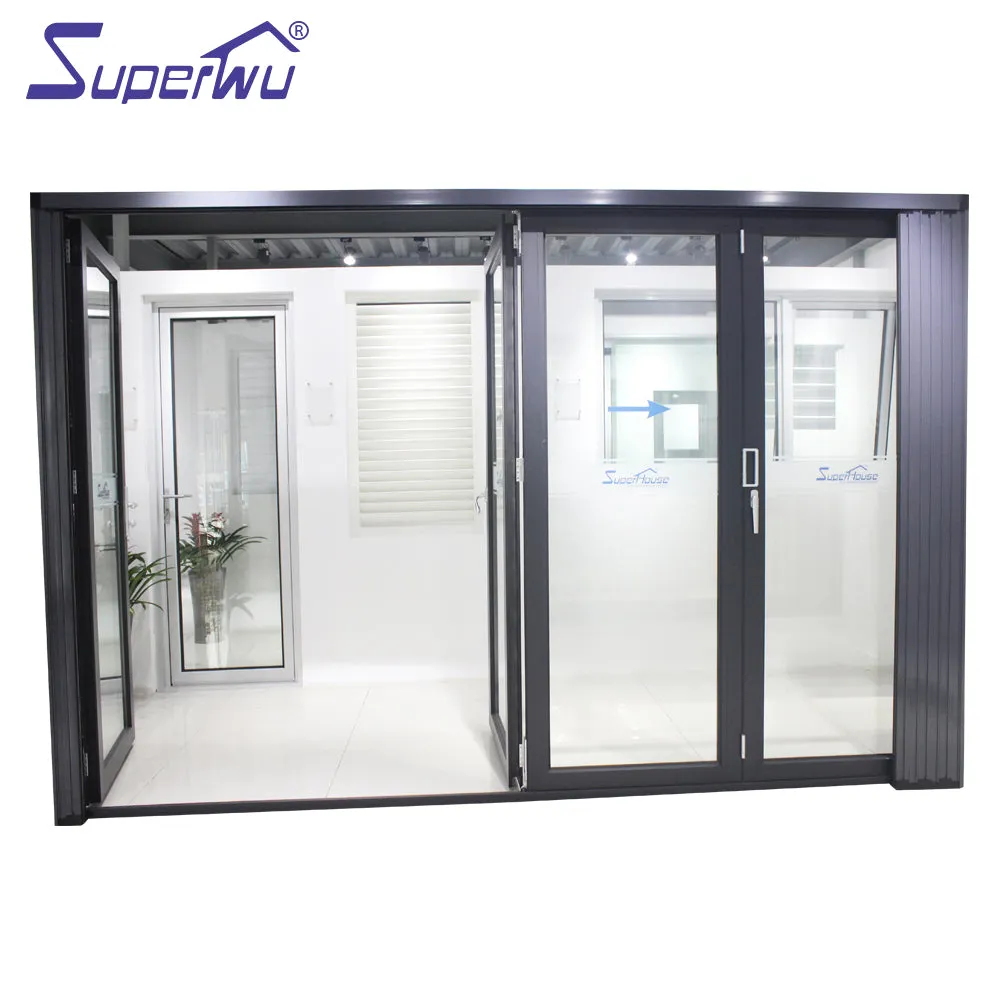Superwu Australia standard aluminum four panels folding bi fold doors best quality with retractable fly screen