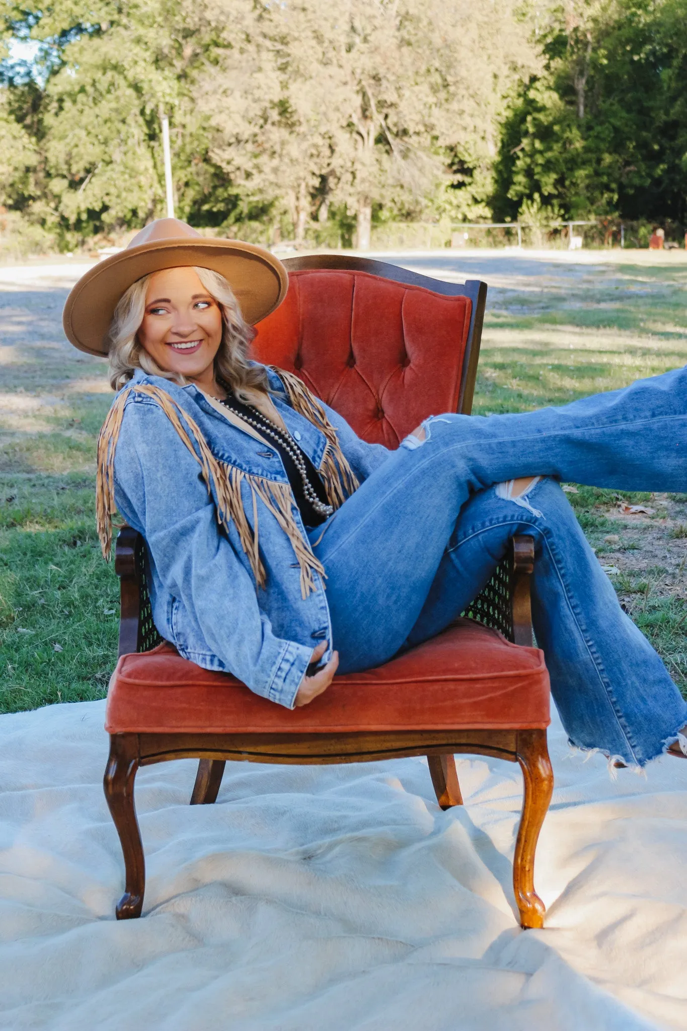 That's The Spirit Tan Fringe Western Denim Jacket