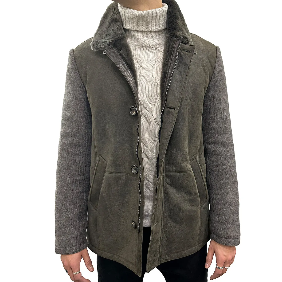 Two-Tone Leather Wool Jacket