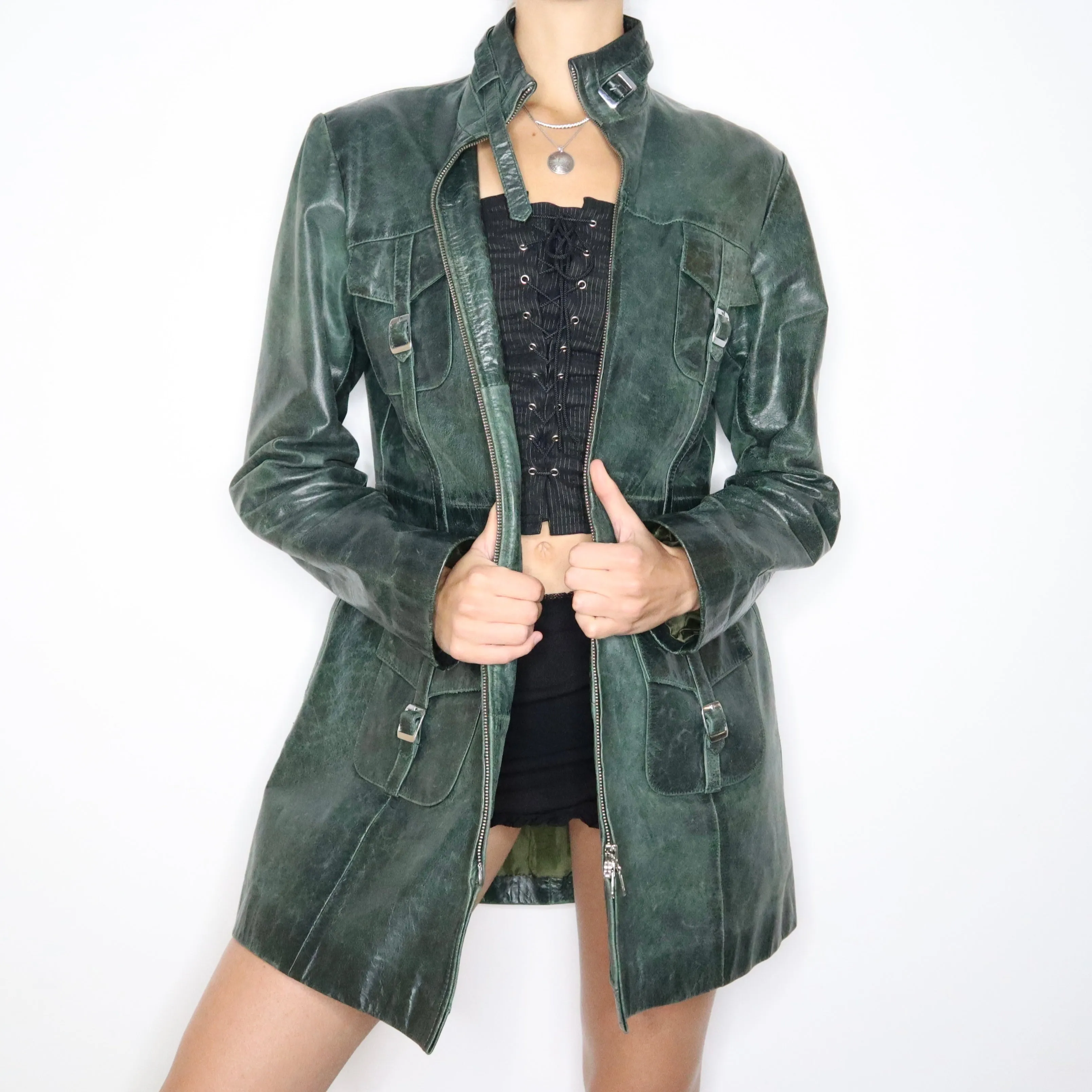 Vintage 90s Jade Patina Leather Jacket (Large)