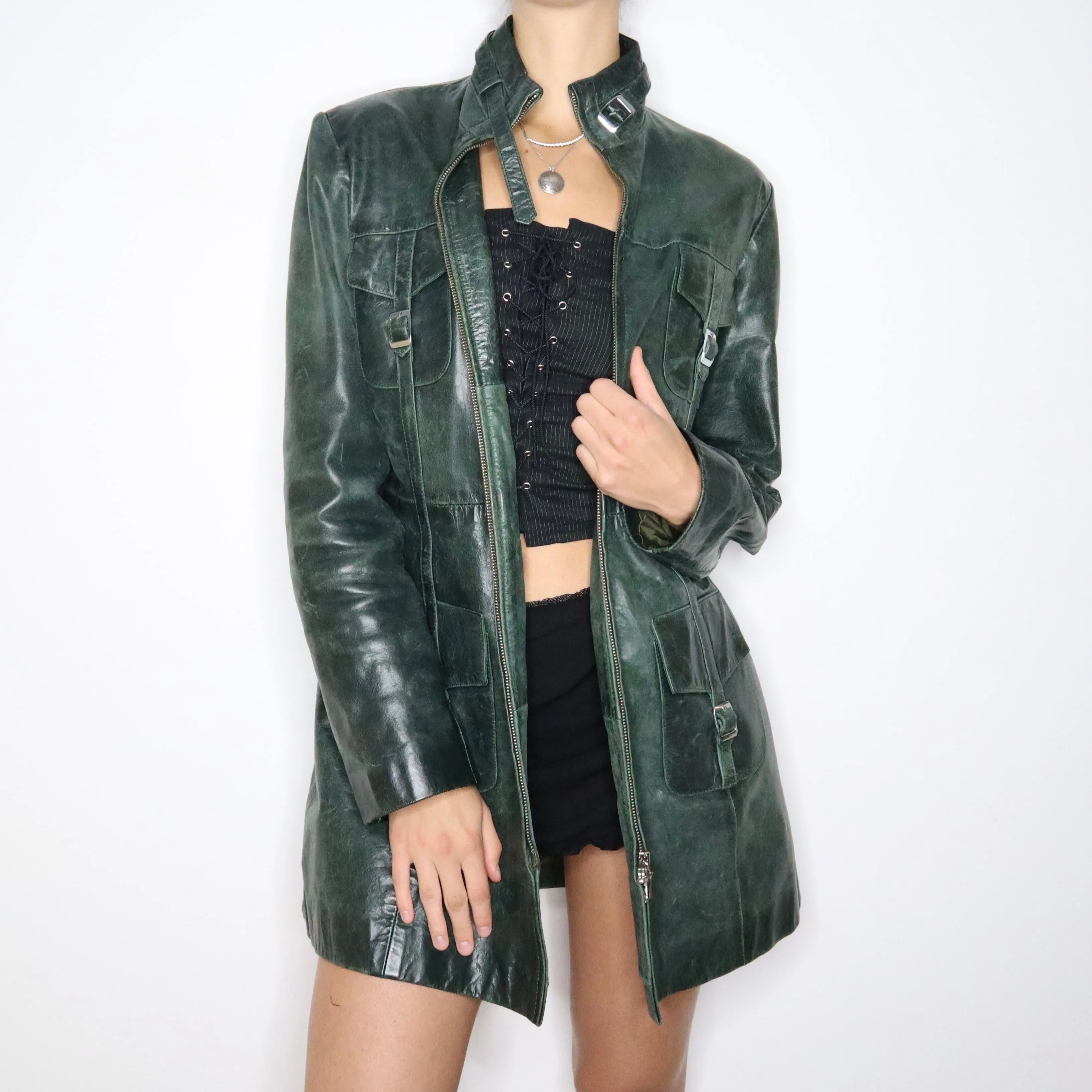 Vintage 90s Jade Patina Leather Jacket (Large)
