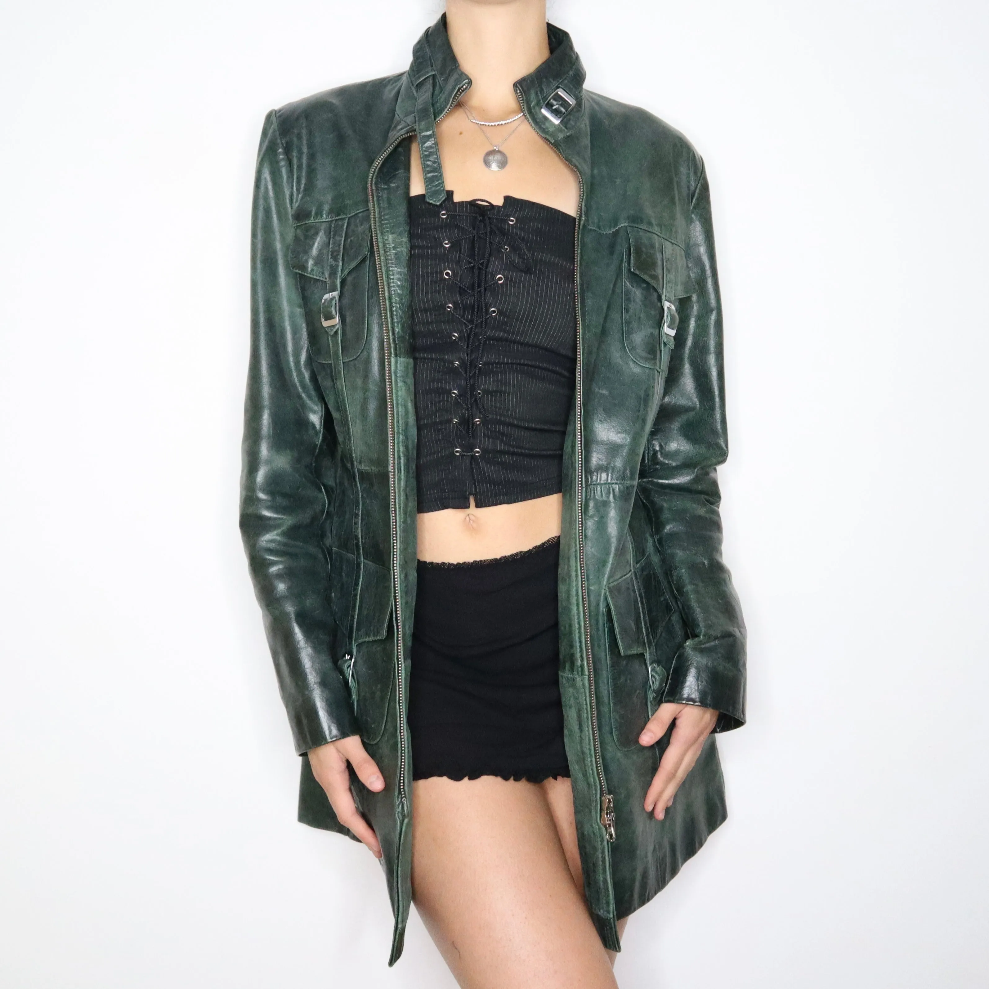 Vintage 90s Jade Patina Leather Jacket (Large)