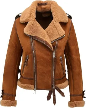 Women's Dark Brown Genuine Suede Faux Shearling Faux Fur Jacket By TJS