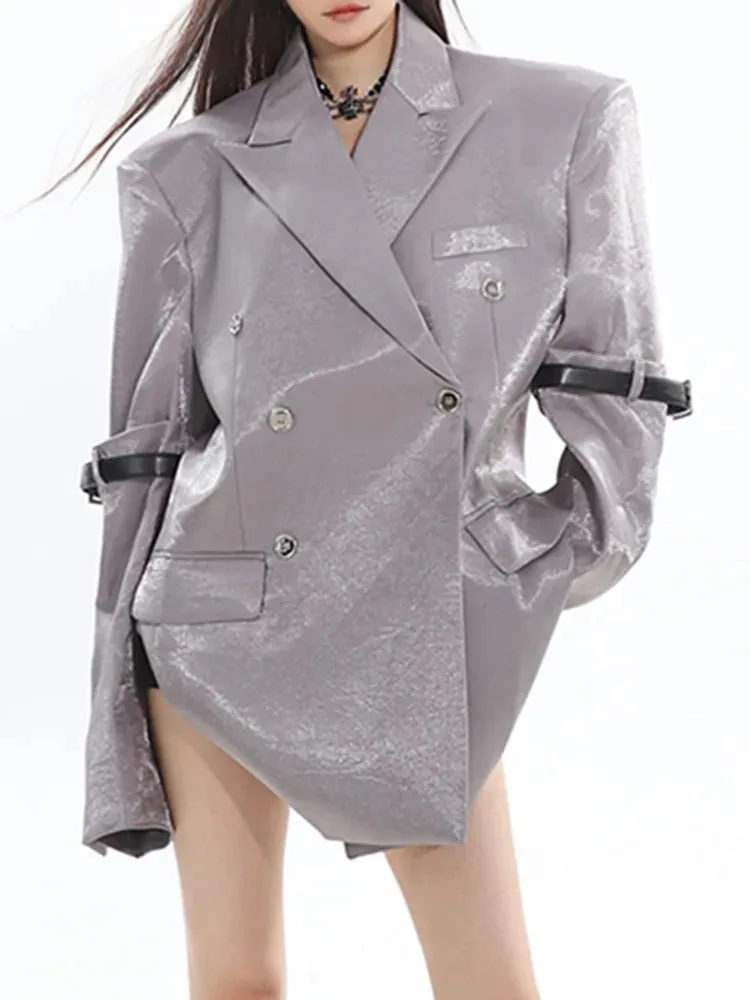 Women's Pearly Metallic Silver Oversized Blazer